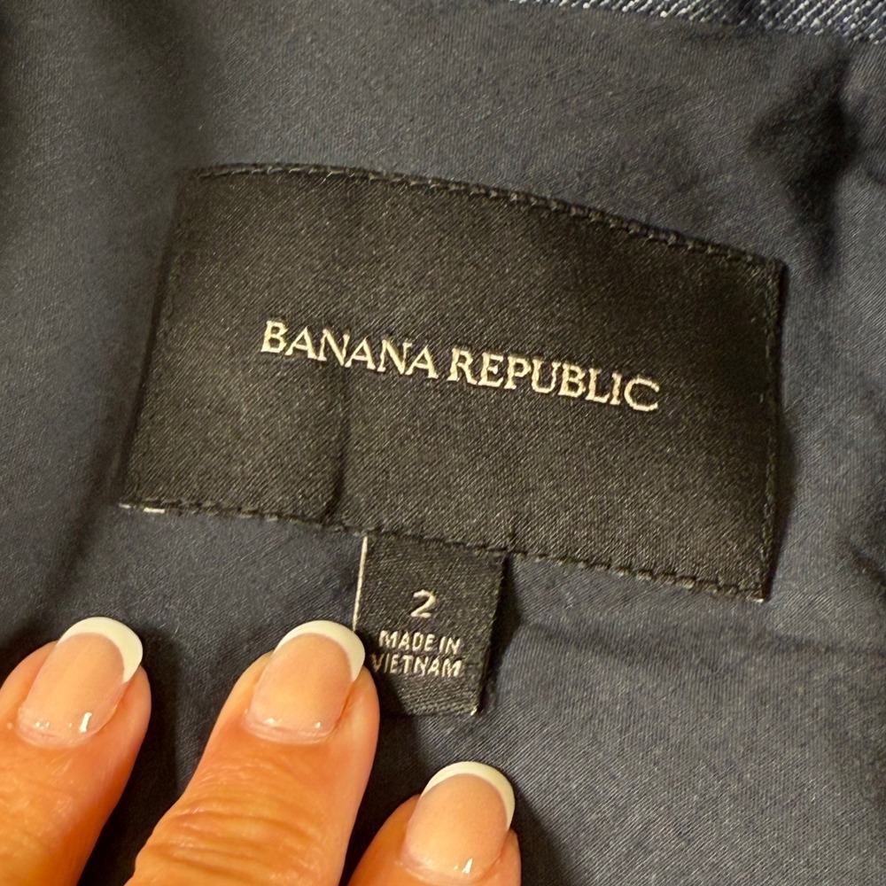 Banana Republic Linen Blazer One Button Casual Office Career Blue Womens Size 2 - Picture 3 of 7
